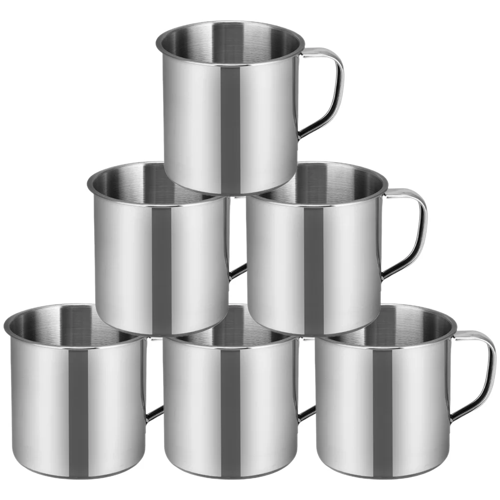 6 Pcs Know Mug Office Cup Stainless Steel Metal Coffee Cups for Kids Water Silver Container Travel