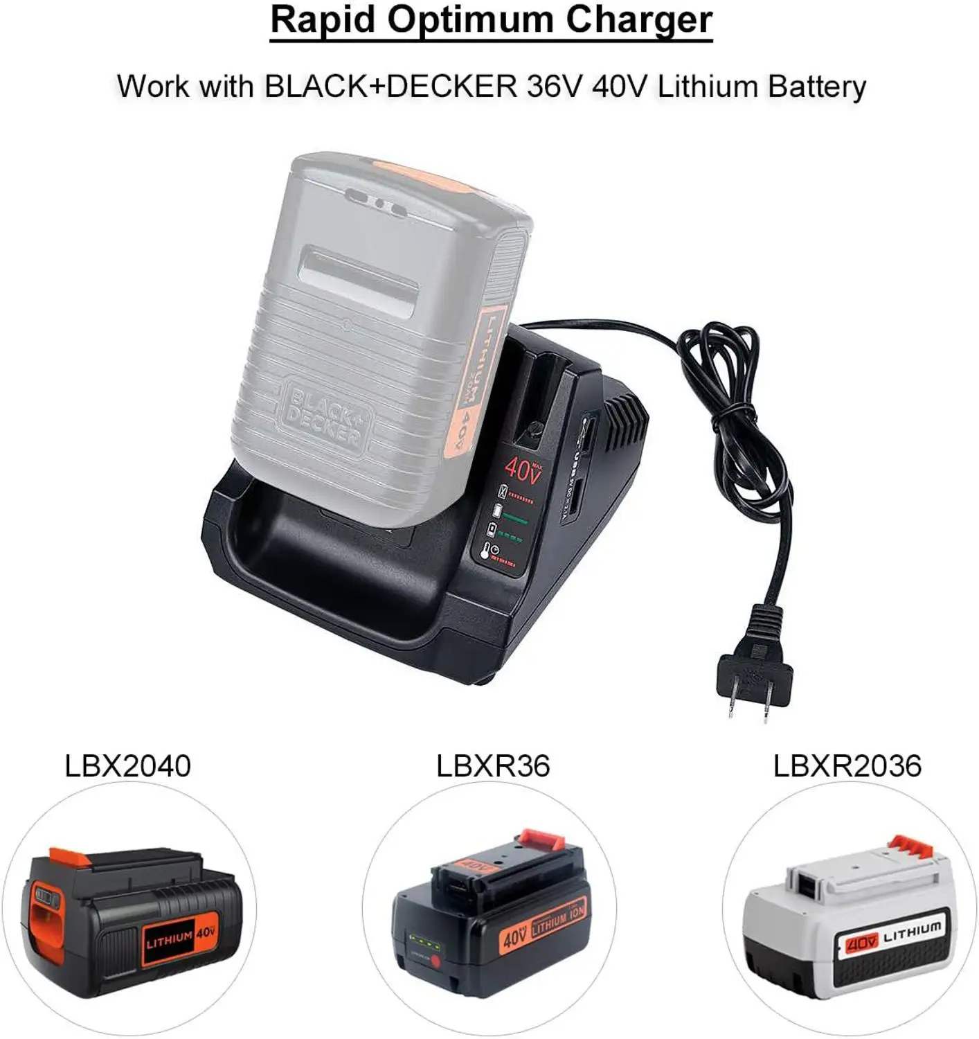 

LCS36 LCS40 Fast Charger With Dual USB For Black & Decker 36V 40V Max Lithium Ion Battery LBXR36 LBX36 LBXR2036 LBX2040