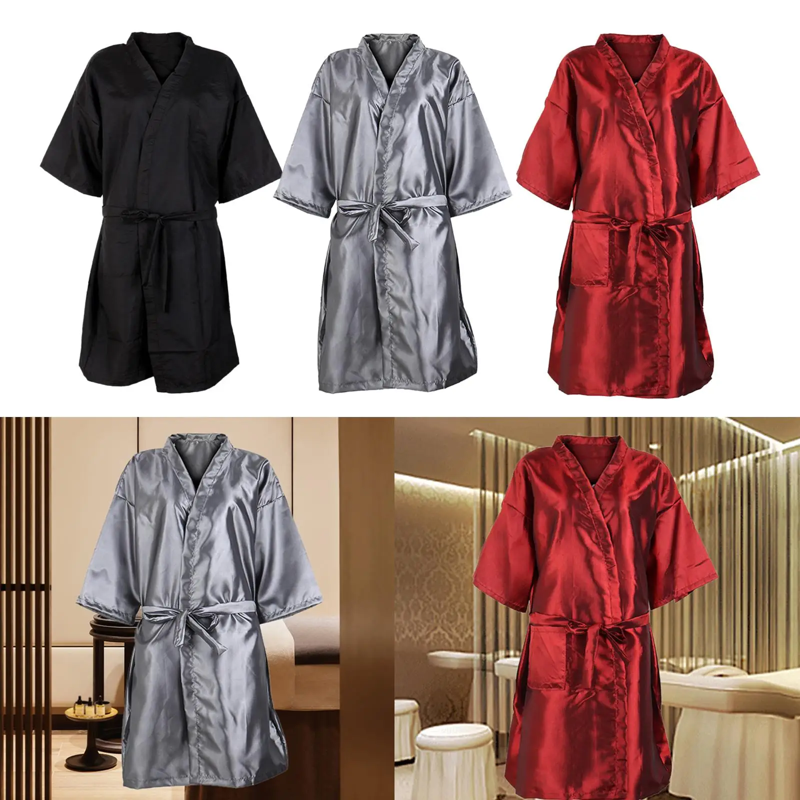 Salon Client Gown Luxury with Adjustable Belt V Neckline Comfortable Women Robe