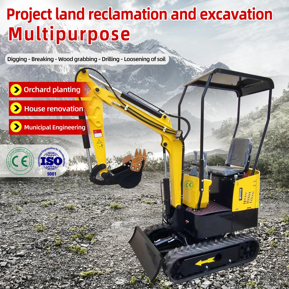Free Shipping 1.2 Ton Mini Excavator Agricultural Houdiesel Excavator Easy Operation EPA EURO 5 Engine Multi-Purpose Excavator