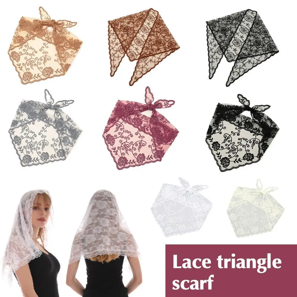

Hollow Out Lace Scarf Embroidery Thin Foulard Bandana Vintage Solid Color Lace HandkerChiefs Women