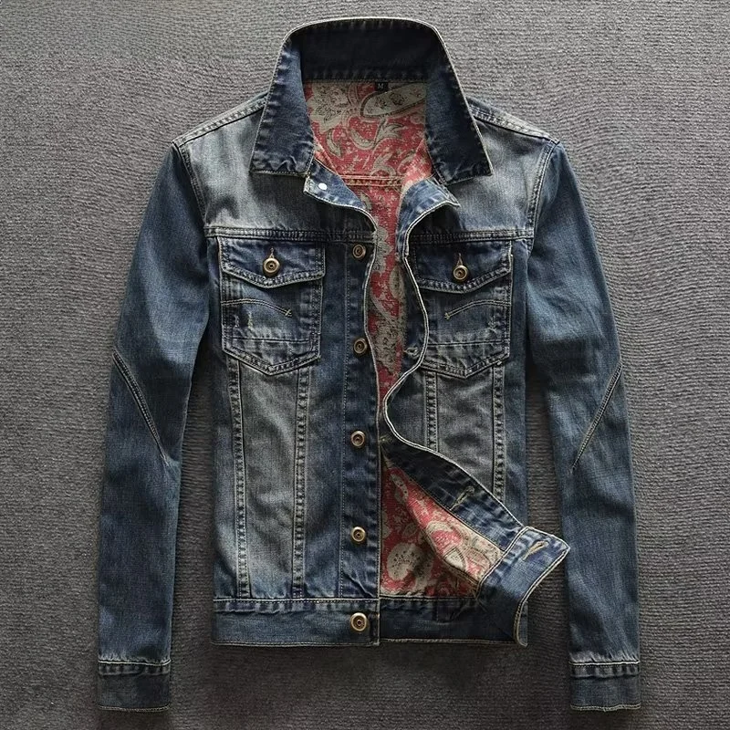 Slim Fit Men's Denim Jacket Spring Autumn Korean Style Retro Student Top Trendy Single Button Long Sleeve Standard Length Jea...