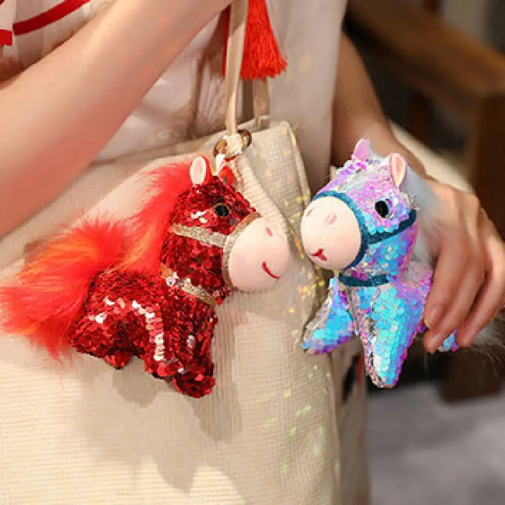 

Colorful Sequined Horse Plush Doll 10/20cm Creative Cartoon Steed Doll Cute Flashing Zodiac Pony Figurine Home Decoration