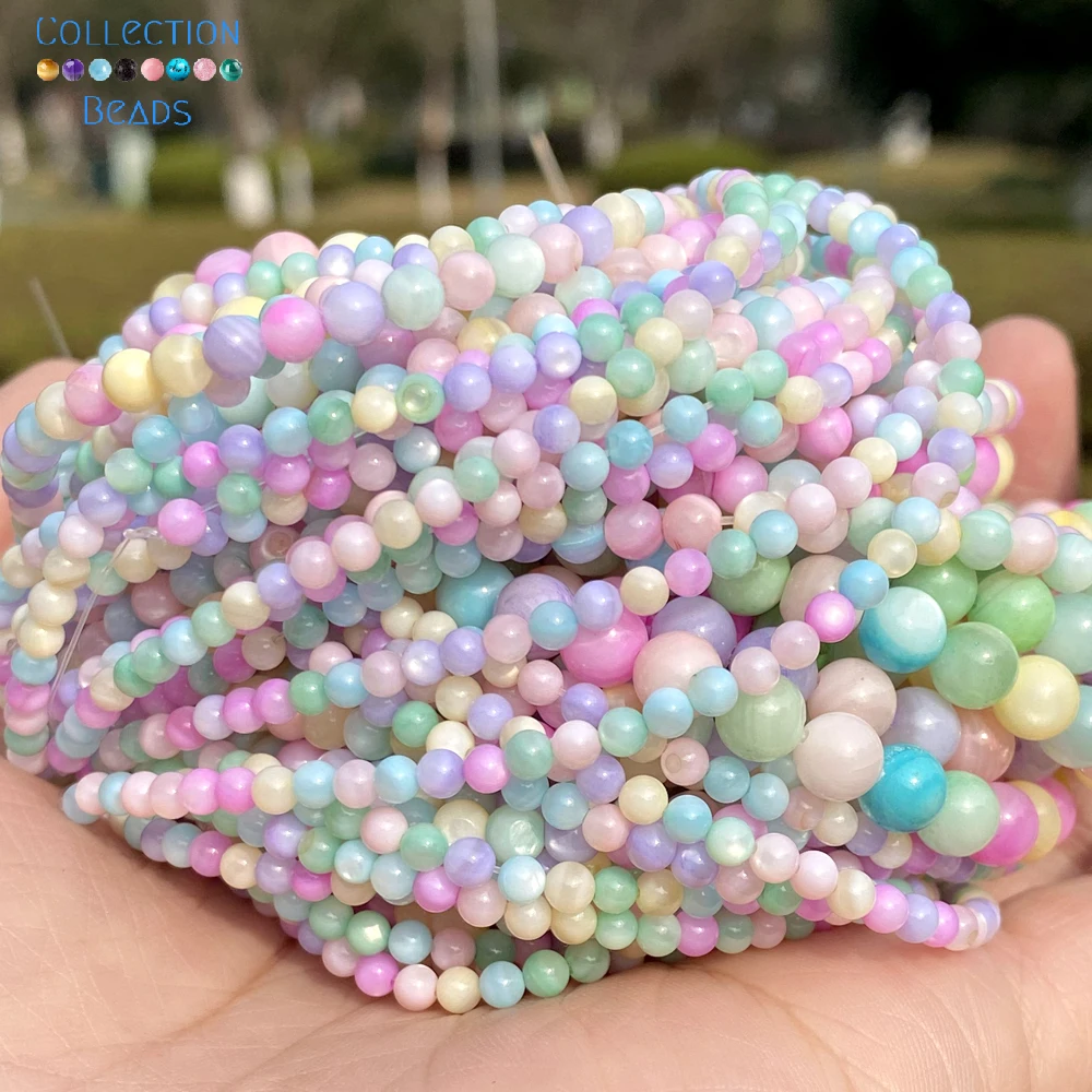 3- 6mm Natural Macaro Colorful Shell Beads Round Loose Spacer Beads For Jewelry Making Handmade DIY Bracelet Necklace Accessorie