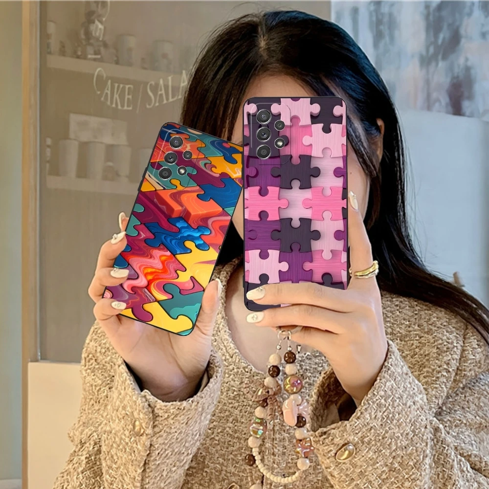 Puzzle Pretty Fashion Mobile Cell Phone Case for Samsung Galaxy A91 73 71 70 54 53 52 34 24 23 21 S 5G Black Phone Cover Shell