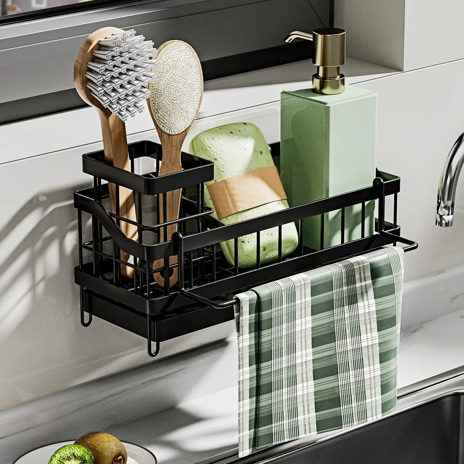 Dish sponge rack Perforation-free wall-mounted long brush storage rack countertop sink rag drain rack bathroom accessories