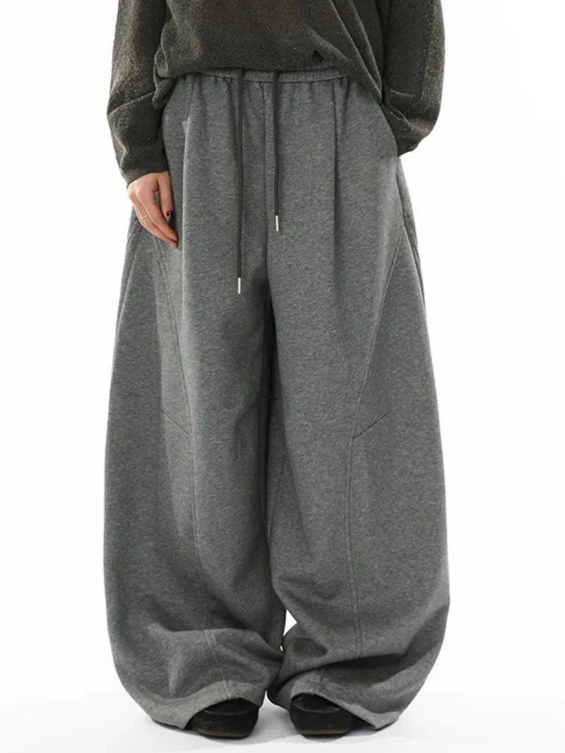 

Men Casual Pants Pleated Design Solid Color Elastic Waist Drape Patchwork Drawstring All-match Loose Male Sweatpants 9ZGWG