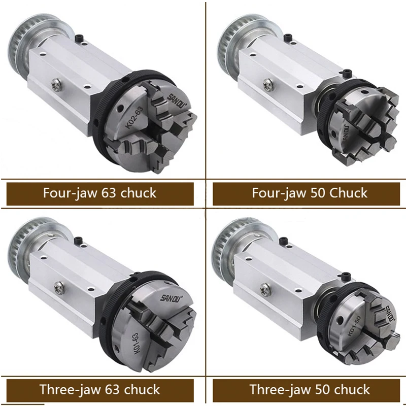 50/63 Three-jaw/Four-jaw Chuck Spindle Assembly Mini Lathe Woodworking Beads Machine Spindle Assembly 50 Three-jaw Rotary Chuck