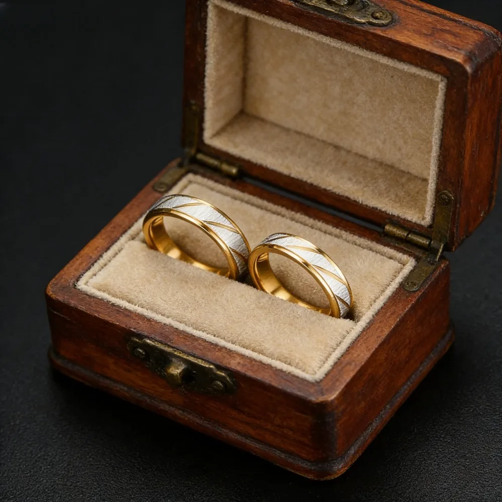Titanium Steel Gold Color Wave Couple Ring, Stainless Steel Engagement Wedding Promise Ring, Gift for Lovers