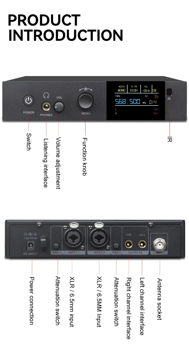 Paulkitson EM-1100 Drahtloses In-Ear-Monitoring-System 24Bit 192KHz Stereo Mono Klarer Klang Stabiles Signalband Live-Performance – Detail 13