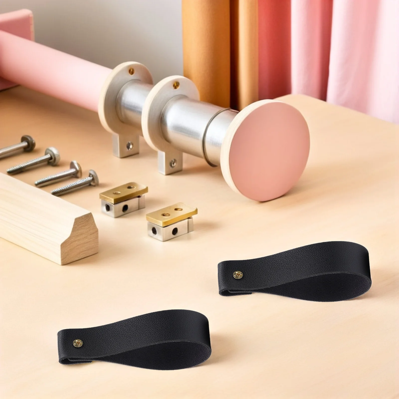 4 יחידות מתלה קיר PU לתליית מוט וילון בסגנון בוהמי לחדר האמבטיה, המטבח וחדר השינה, מתלה מגבות PU לתליית מוט וילון