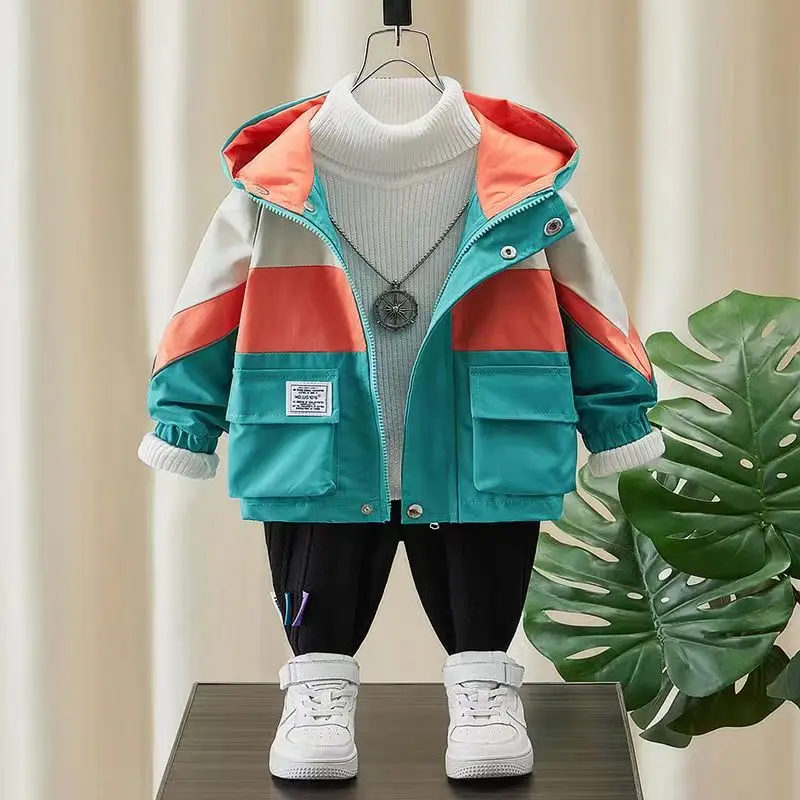 

Kids Boys Spring and Autumn Coat New Childrens Tri Color Combination Top Baby Foreigner Korean Windbreaker Thin Style