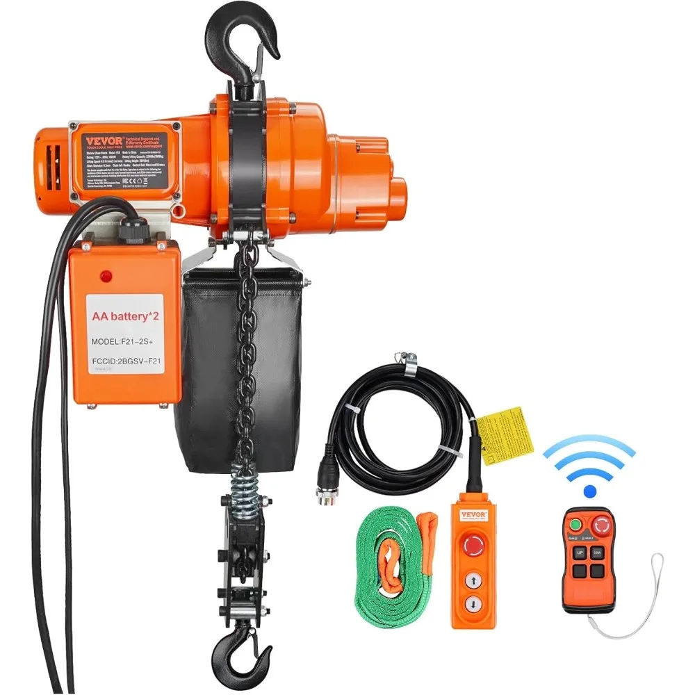 

Electric Chain Hoist, 2200 lbs Load, 20ft Lifting Height, 6.9 ft/min Speed, 120V, 328 ft Wireless & 15 ft Wired Remote Control