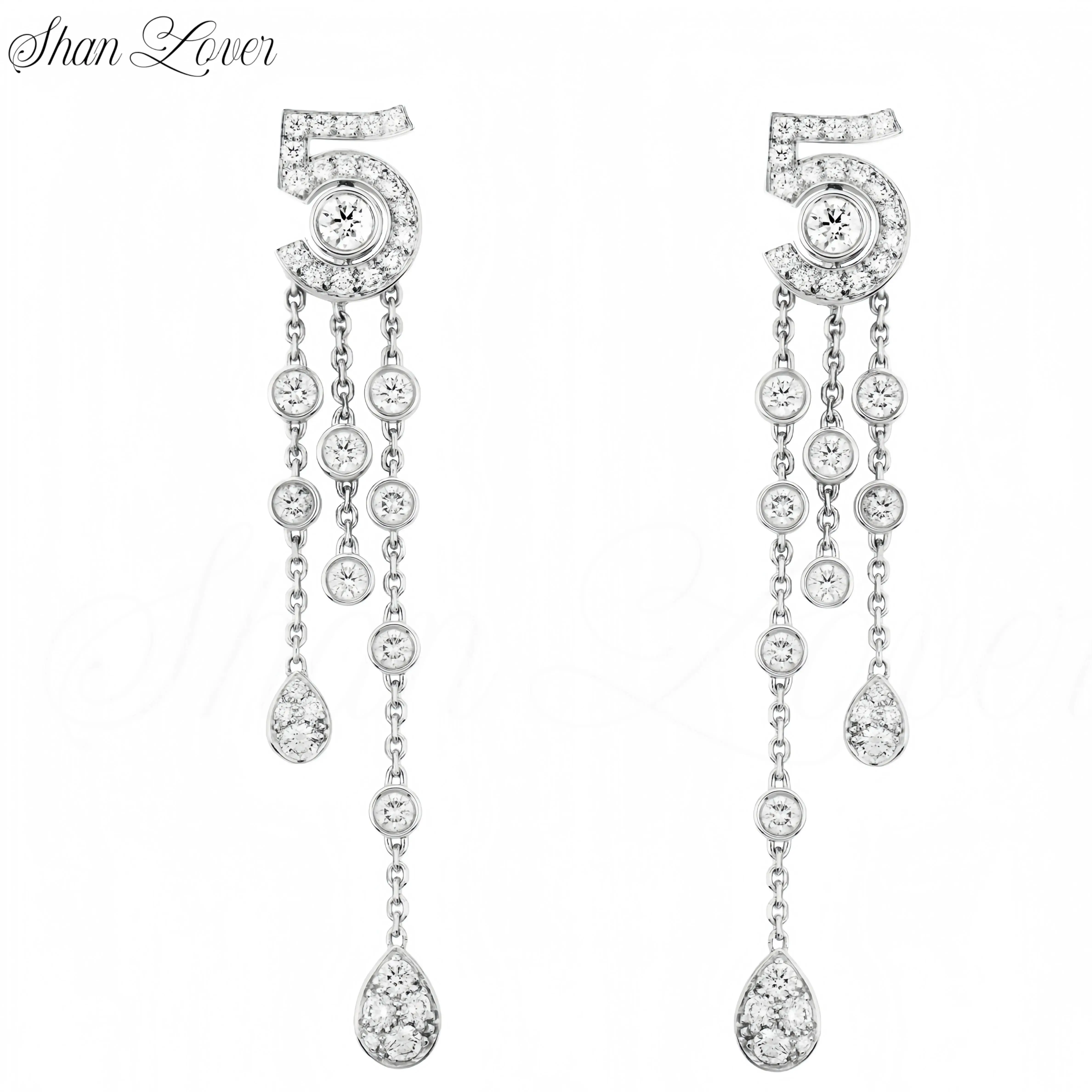 

ShanLover Highest Quality 925 Sterling Silver Drop Earrings N Figure 5 Women Eternal Chain Tassel No 5 Pendant Earirngs Jewelry