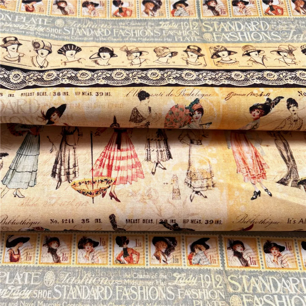 45x145cmnote Vintage Fashion Women Printed Patchwork Sewing Fabrics Doll Handmade Accessories Tkaniny bawełniane do majsterkowania Materiał