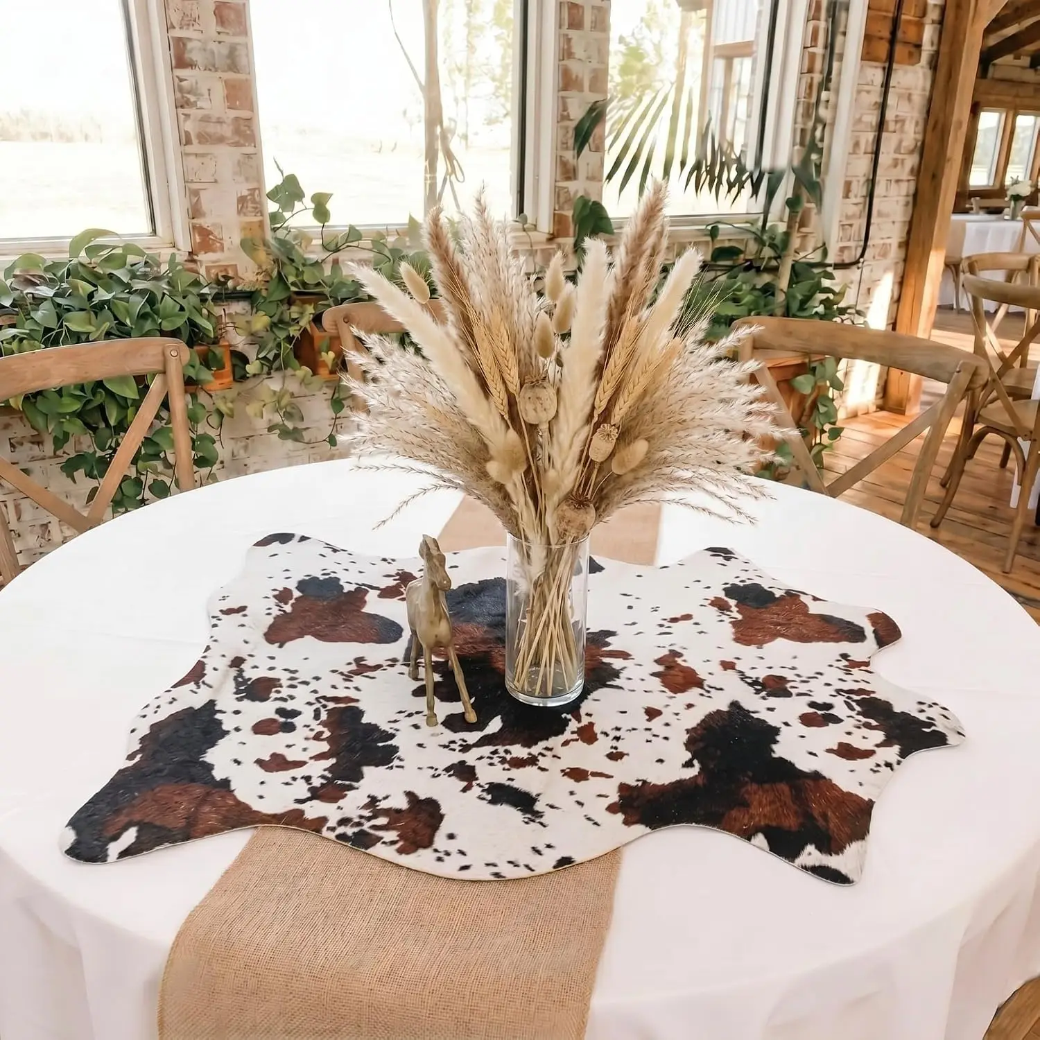 Faux Cowhide Table Runner 24x28 Inch Western Party Decor Rustic Farmhouse Ranch BBQ Wedding Birthday Decoration Mat