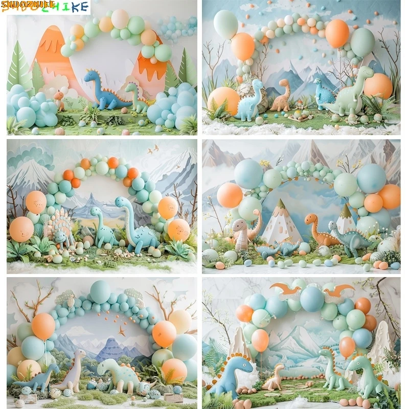 

Dinosaur Theme Birthday Party Decorated Photography Backdrops Props Dream Balloons Arch Newborn Easter Day Background KL-01