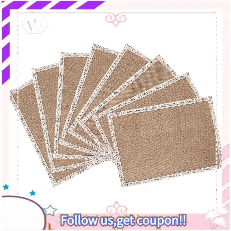 

Y74A-8 шт. льняной коврик для стола, кружевной набор столовых приборов, натуральный джутовый тканый коврик для посуды, украшение для свадебной вечеринки