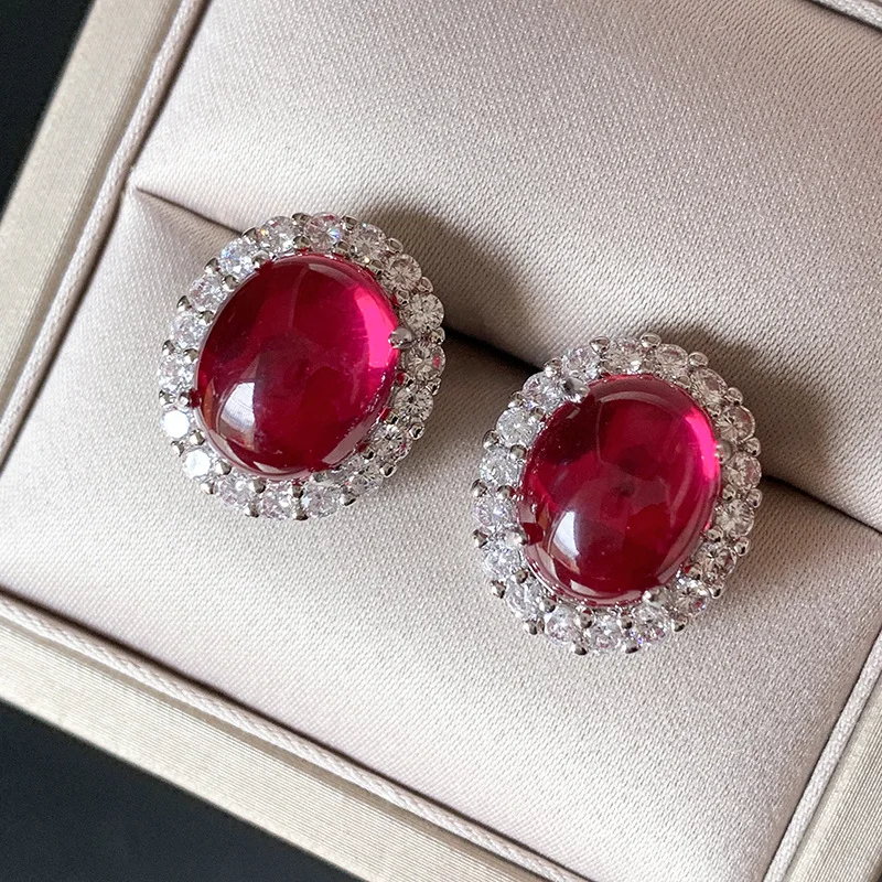 Jewelry Gold-Plated Internet Celebrity Retro Dan Shape Red Corundum Plain Full Diamond Inlaid Set Main Stone