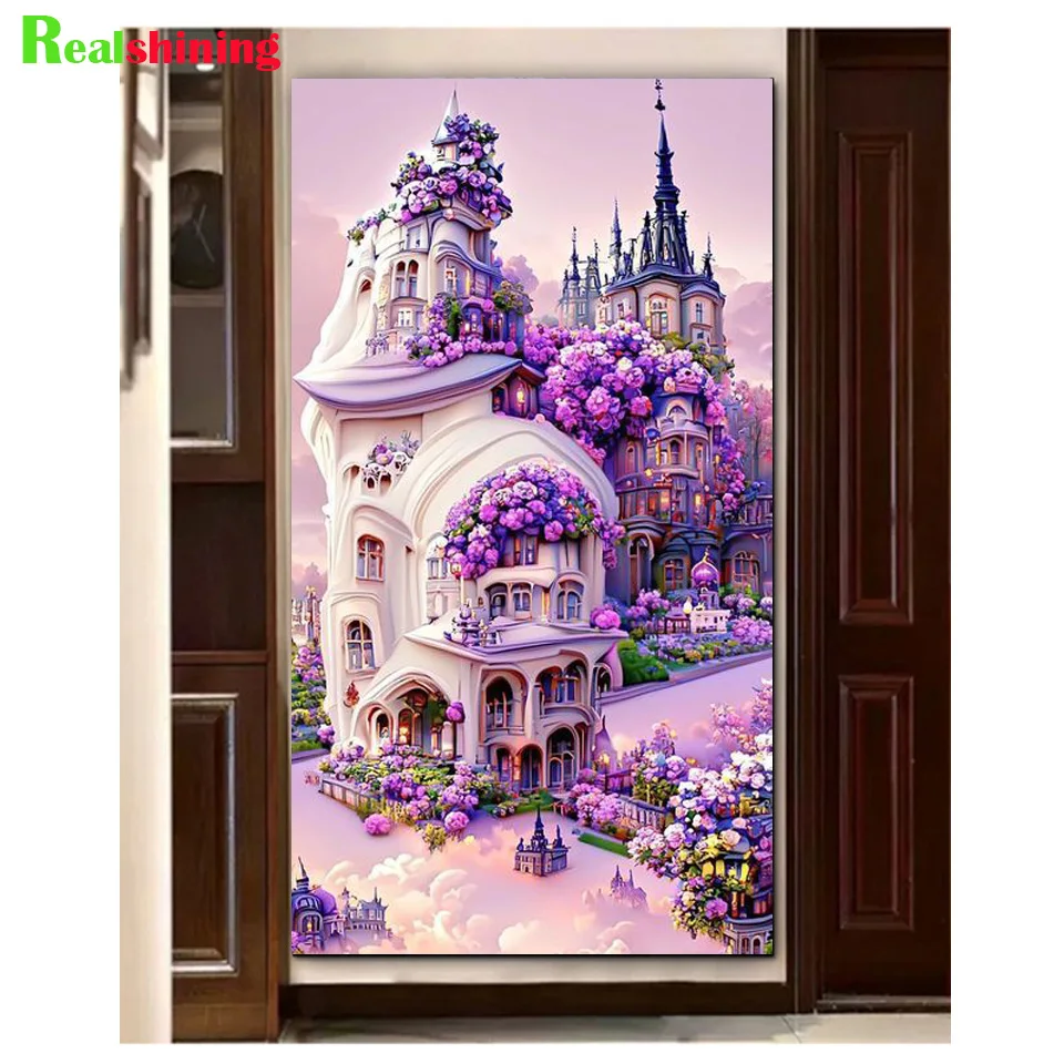 Large 5d Diamond Painting Dream Castle Flowers Crystal Embroidery Diamond Mosaic Full Rhinestone Cross Stitch Landscape Y570