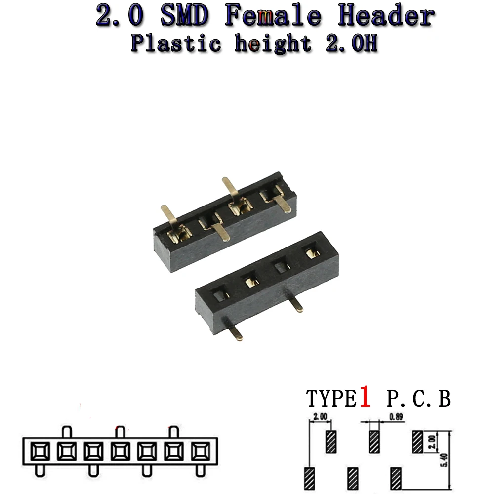 Tecdislocation verticale à une rangée, aiguille à une rangée, siège mère, SMD TYPE1, pas de 2.0mm, H2.0, 1X4p5p6p8p10p ~ 12p, 10 pièces