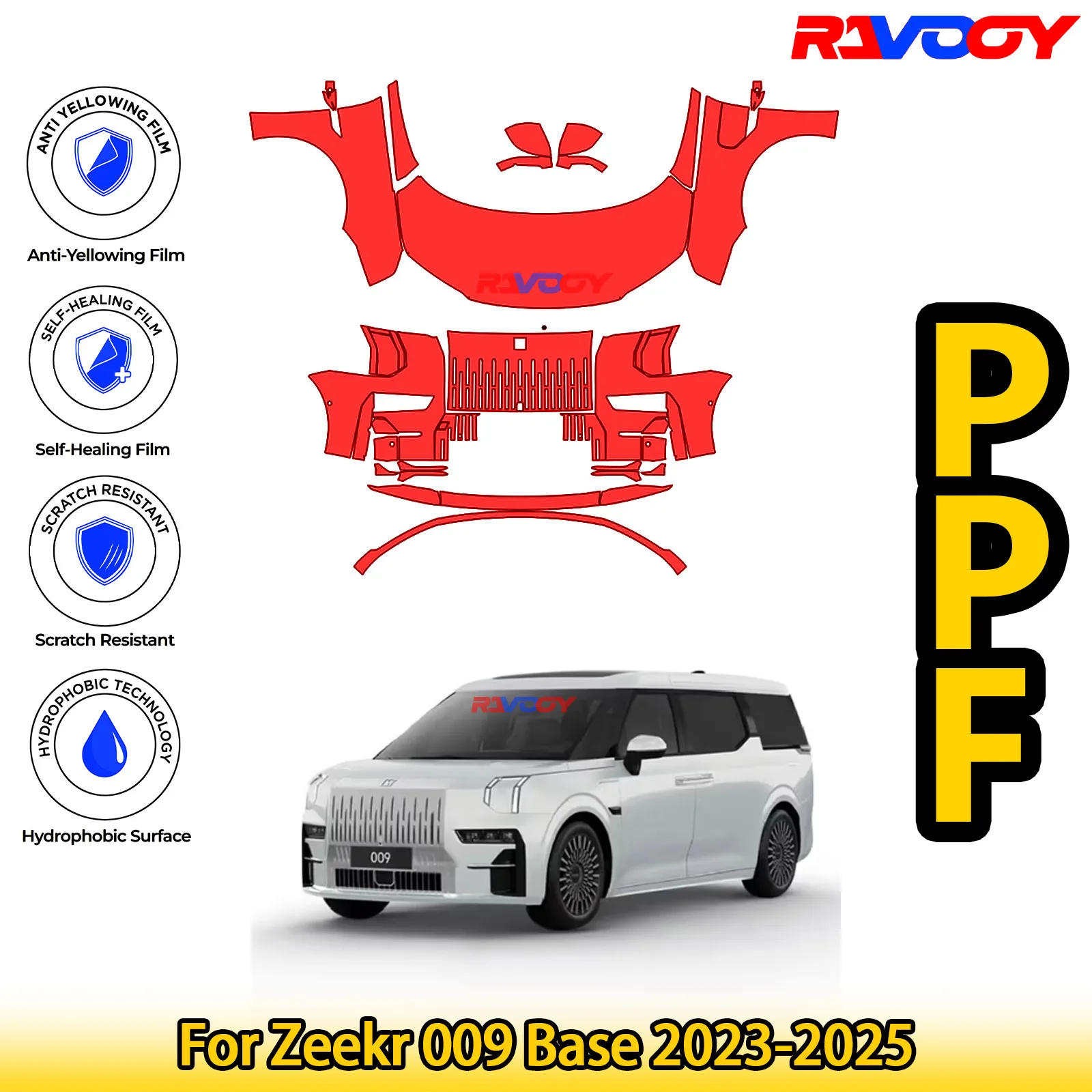 

For Zeekr 009 Base 2023-2025 Glossy Matte Black Precut front PPF Kit Paint Protection Film