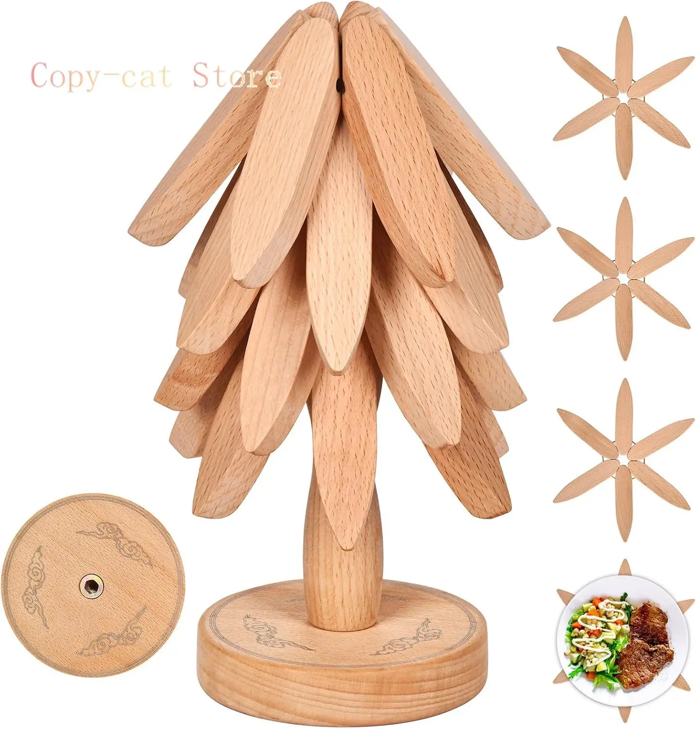 Wooden Trivets for Hot Dishes Tree Shape Trivet Set Trivets for Hot Dishes Store Like a Christmas Tree - 4 Wooden Trivet 1 Stand