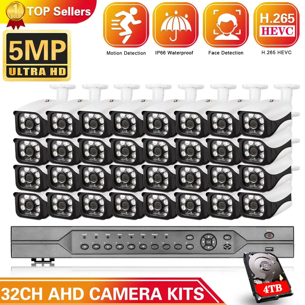 

Overscam 32CH 5MP-N HD AI Face Detection DVR Home Security Camera System 5MP IP66 Outdoor Cameras Surveillance CCTV Kit