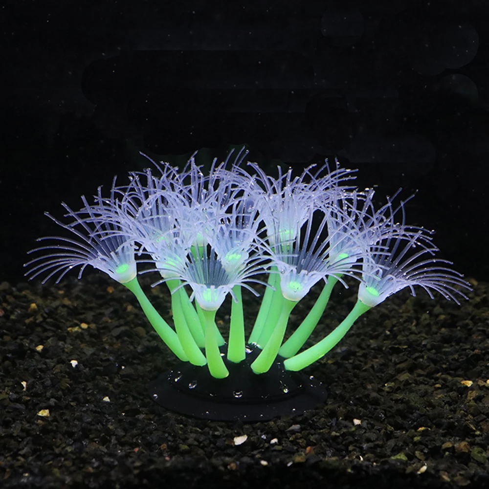 Silicone Glowing Artificial Coral Fish Tank Decorations Glow In The Dark Fake Coral Ornament Aquarium Underwater Decor Plant 1Pc