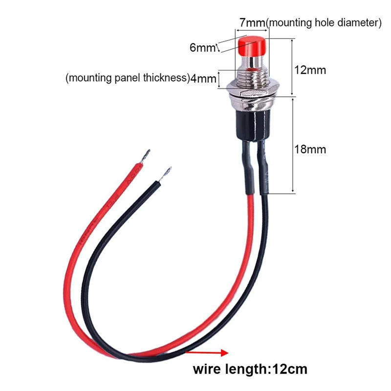 ABBP-12Pcs 7Mm 3V-6V-12V-24V-230V Mini Momentary Push Button Mini Round Button Switch With Pre-Soldered Wires Push Button Switch