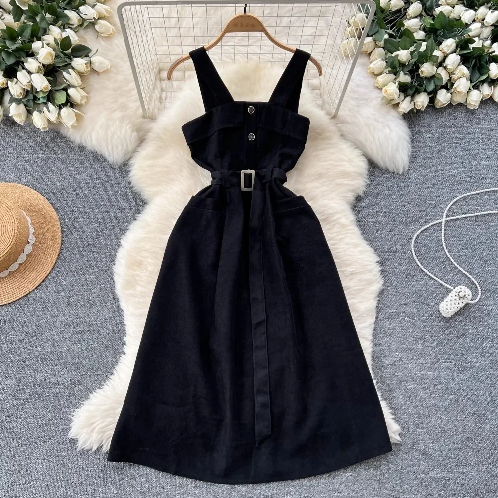 TWOTWINSTYLE Solid Patchwork Sashes Streetwear Dress For Women Strapless Sleeveless High Waist Dress Female Fashion KDR522434