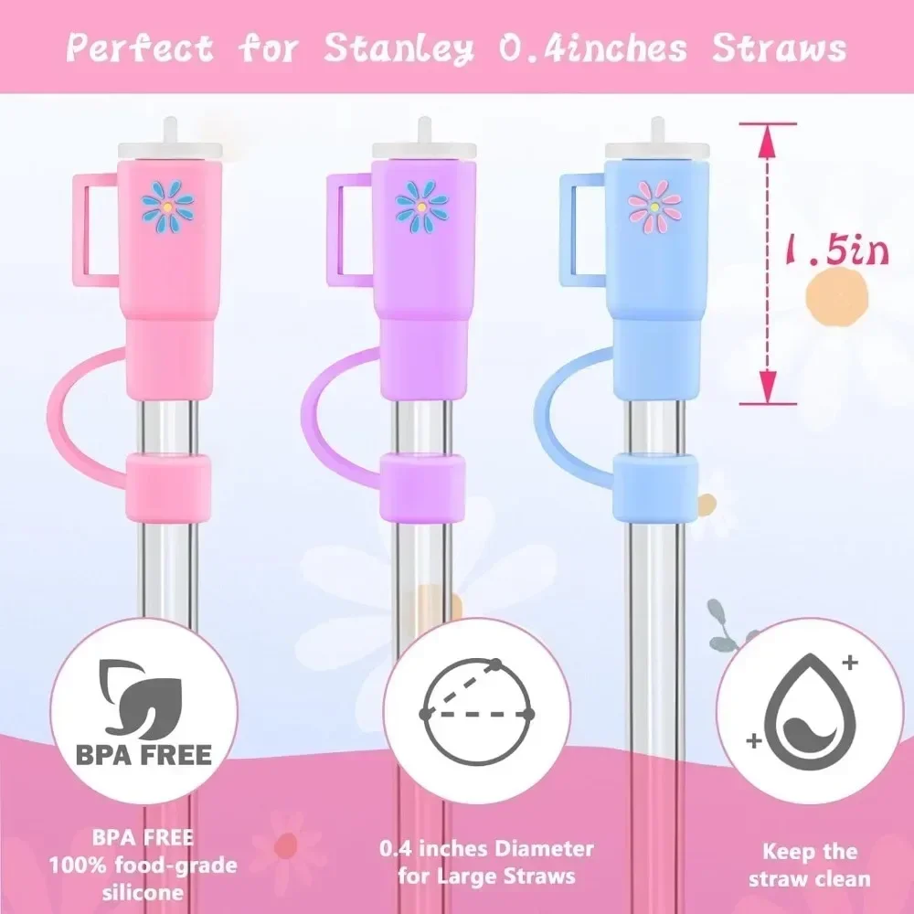 2025 News  Straw Cover Straw Plug Set Cap Silicone Straw Topper Dust Proof Cute Cartoon Party Decor Suitable for Straws Good