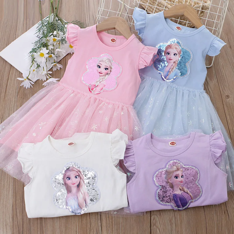 Disney Summer New Girls Dress for Children Frozen Elsa Anna Princess Girl clothes manica corta Ball Gown abiti da festa di carnevale