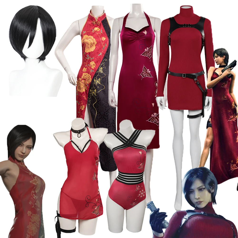 Resident 4 Cos Ada Wong Cosplay Costume, Tenues Nette, Robe Cheongsam, Accessoires d'Halloween, Carnaval Trempé pour Femme, Roleplay