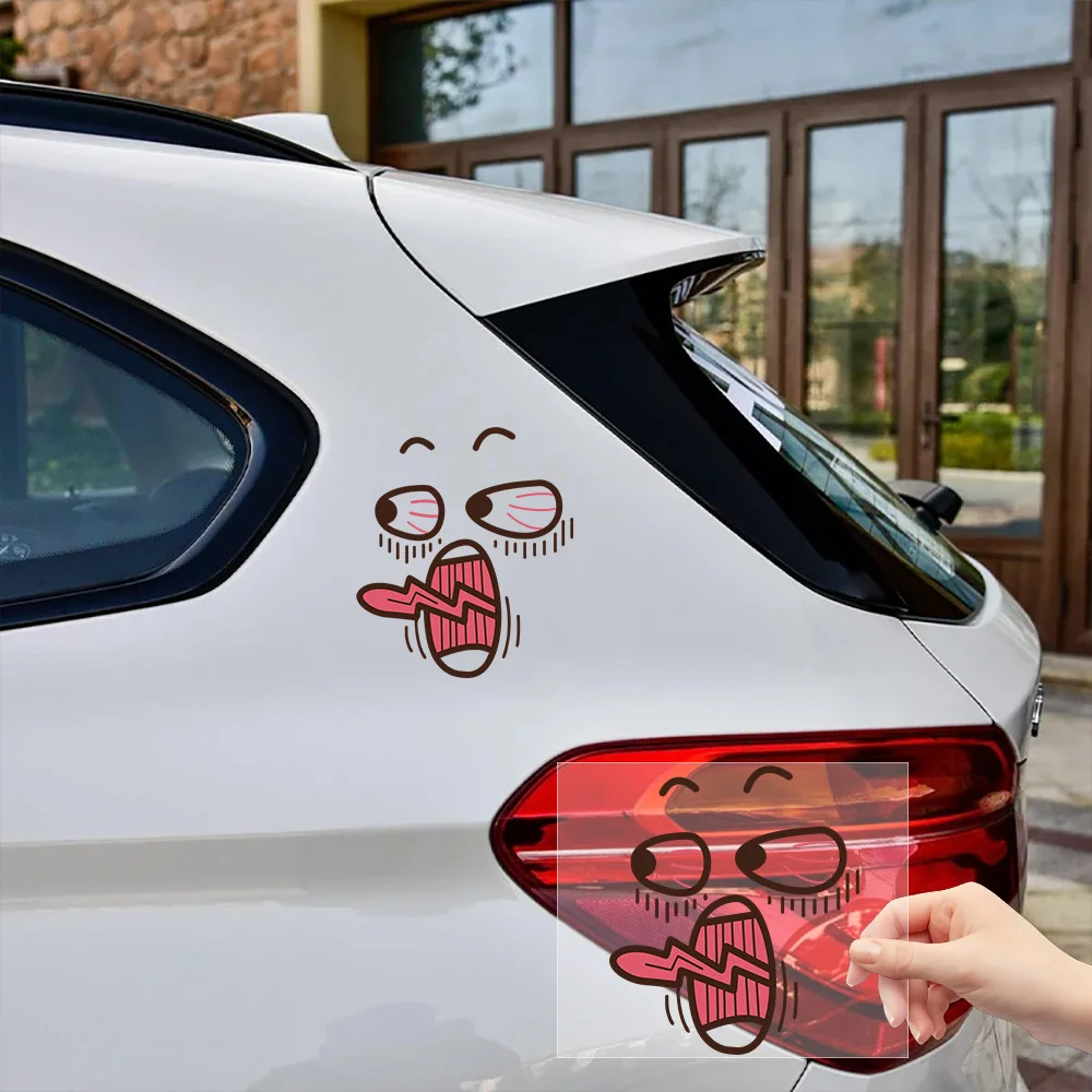 Autocollant d'expression effrayée, vinyle 3D imperméable, auto-adhésif, dessin animé amusant, pour pare-brise, porte, coffre, accessoires de voiture
