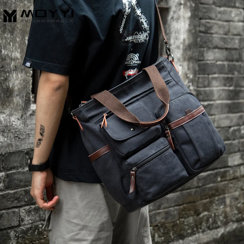 MATE ELAN Classic Canvas Messenger Bags Men Large Capacity Crossody Shoulder Bag Casual Retro 15.6 inch Laptop Briefcase