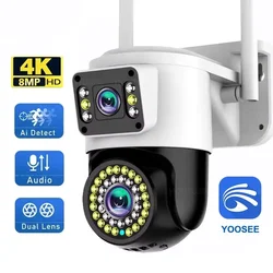 4K 8MP YOOSEE Dual Lens Dual Screens WIFI PTZ Camera Color Night Vision Two Way Audio Outdoor IP66 Wireless Security Camera