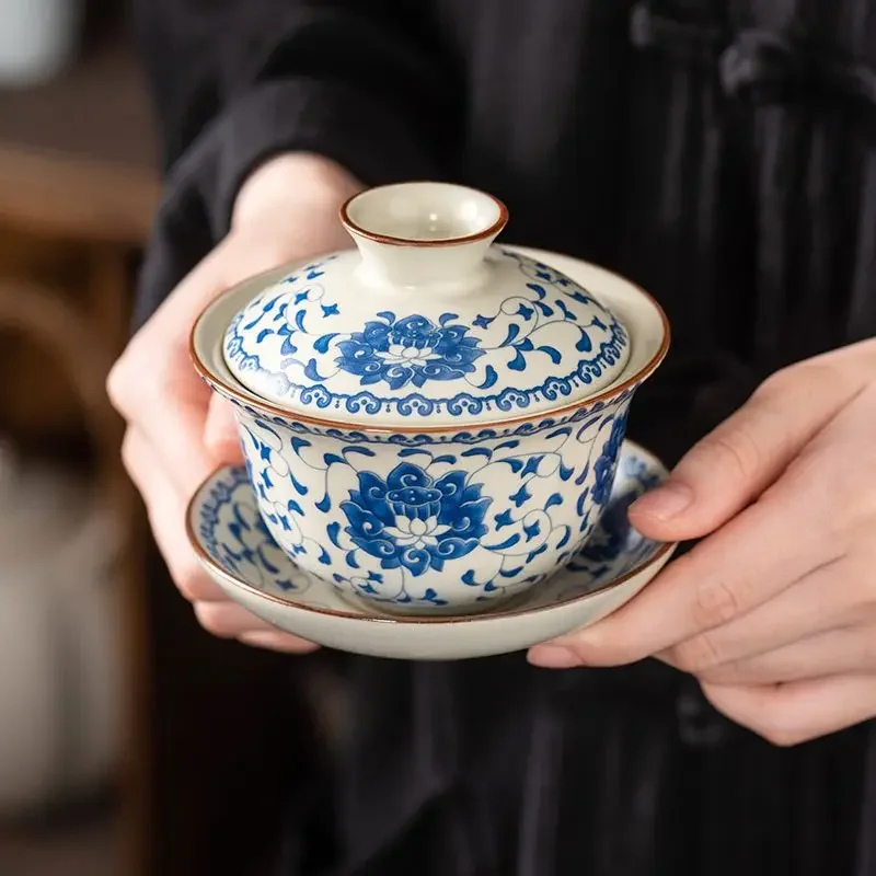 Premium Chinese Ceramic Tea Set – Ru Kiln Blue and Gaiwan White & Kung Fu Cups
