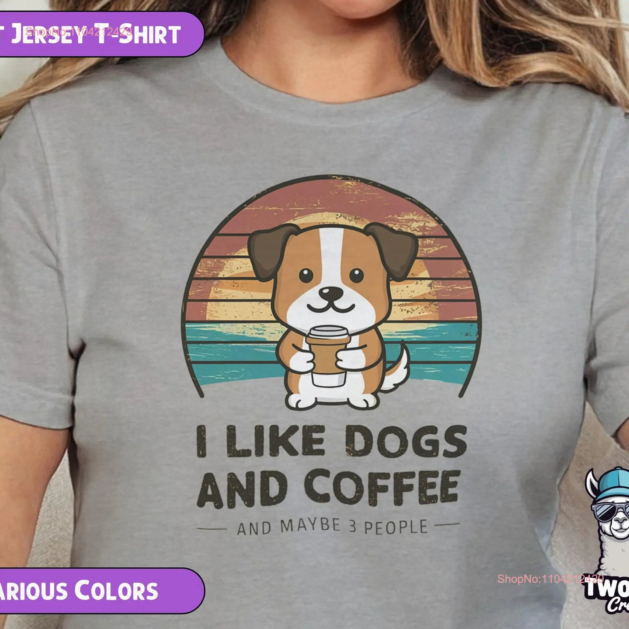 I Like Dogs And Coffee T Shirt Retro Vintage Sunset Funny Dog Lover Maybe 3 People Mom Top long or short sleeves