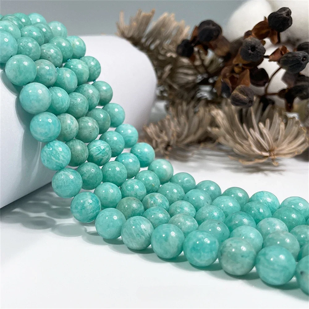 

6 8 10mm Natural Stone Aquamarine Round Loose Beads for Jewelry Making DIY Necklace Bracelet Amazon Crystal Accessories