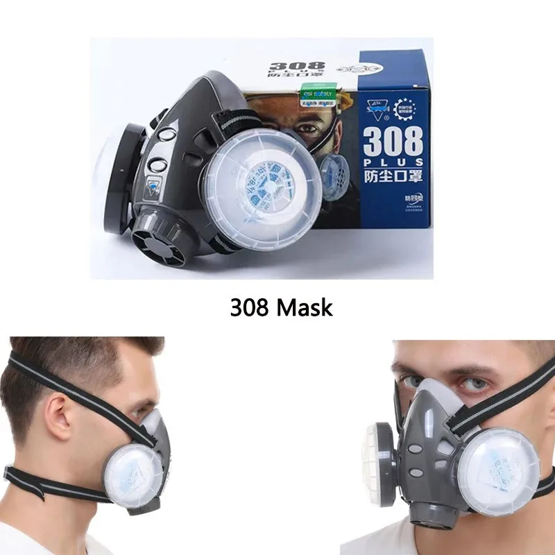 Dual Filter Dust-proof Respirator Reusable Half Face Dust Mask For Work Safety Carpenter Builder Polishing Daily Protection