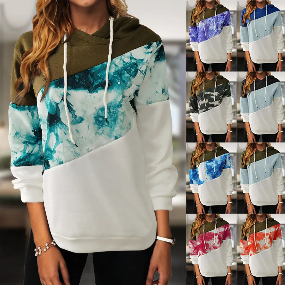 

Autumn And Winter Women Color Matching Hooded Women's Sweater Female Fashion Casual Sports Versatile Long Sleeve Top Lady