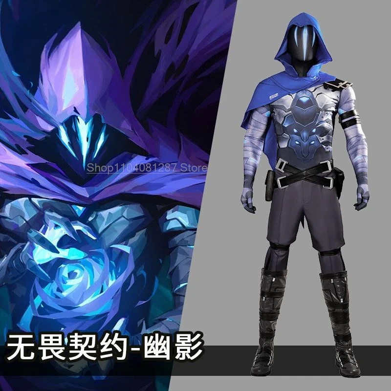 Game Valorant Cosplay Omen Cosplay Costume Cloak Gloves Combat Uniform Adult Men Roleplay Outfits Male Halloween Party Custom