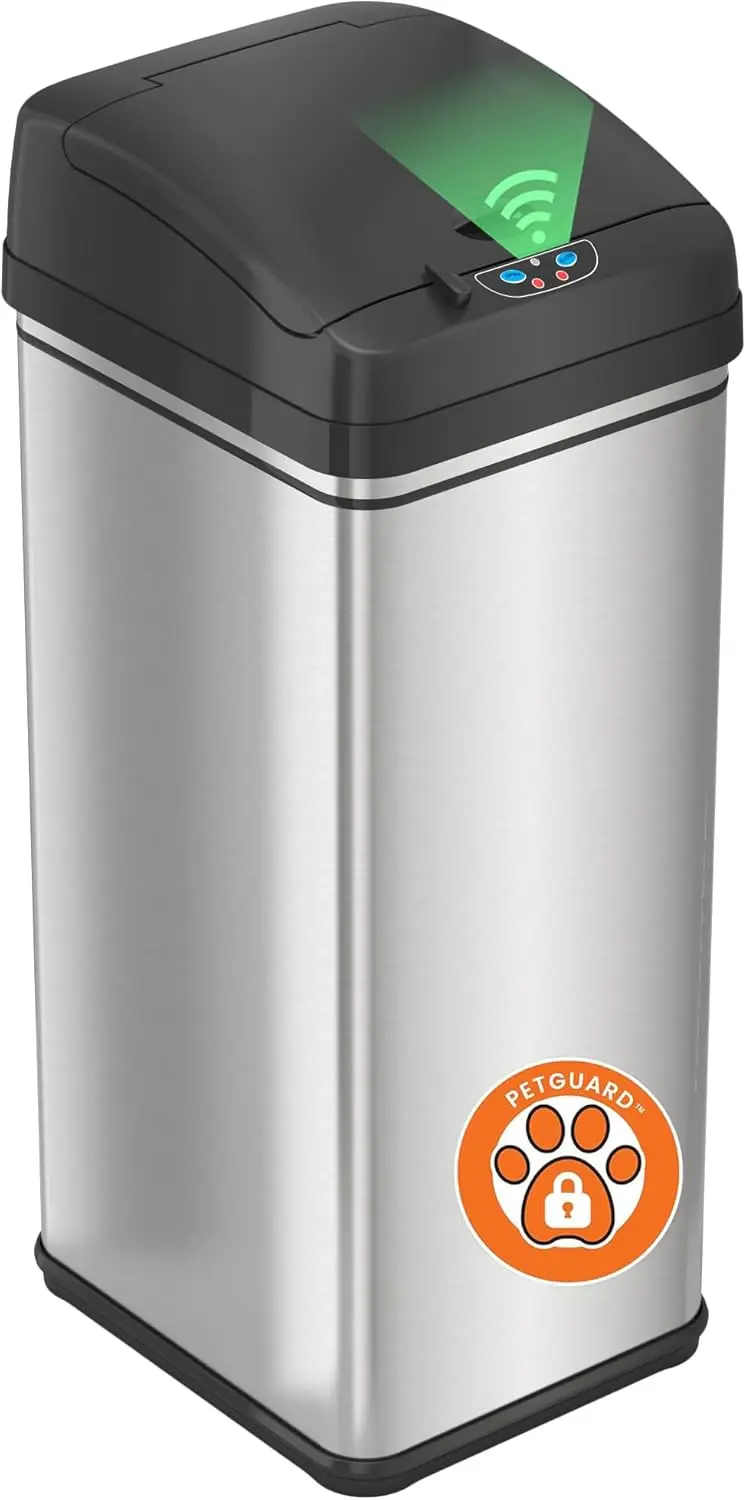 

Бесконтактное мусорное ведро на 13 галлонов с защитой от домашних животных, фильтром от запаха и датчиком движения, из нержавеющей стали, для кухни, дома и офиса
