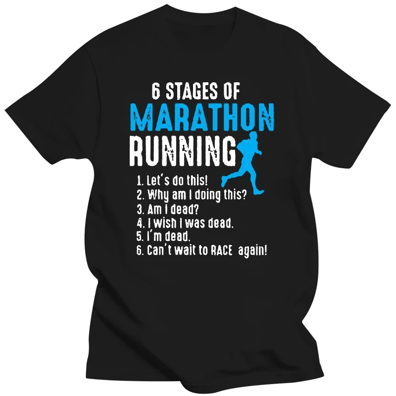 Custom 6 Stages Of Marathon Running Runner Triathlon Run Tshirt Woman Black Harajuku T-Shirt For Mens Short-Sleeve Male Tee Tops