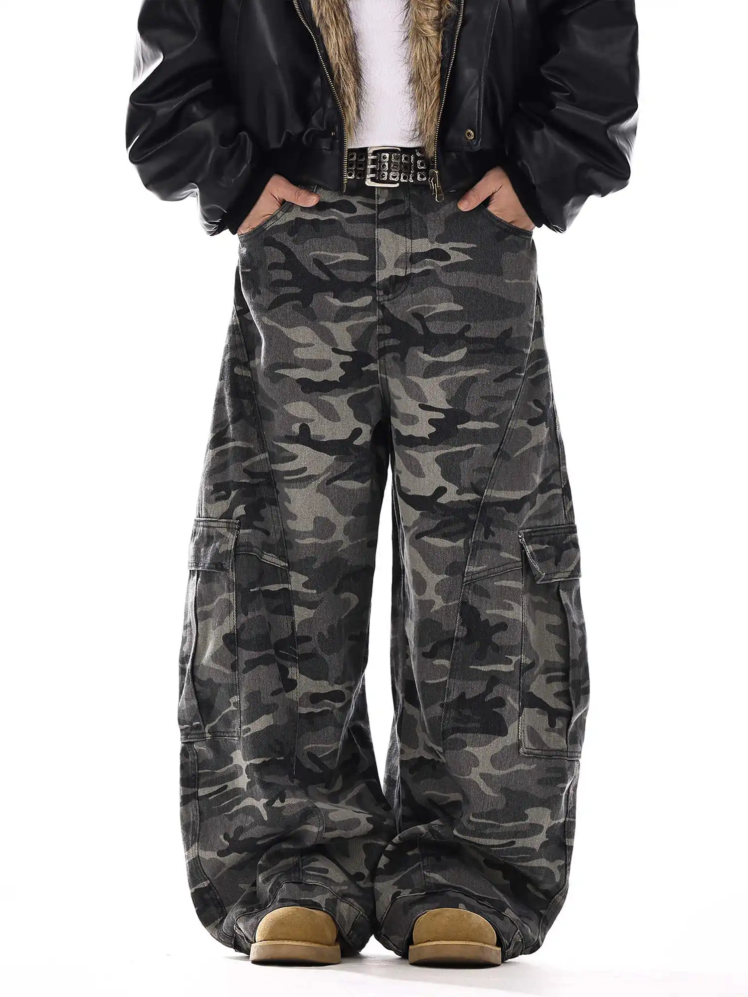 90s Vintage Men's Baggy Jeans American Style Y2K Denim Pants Wide Leg Office-to-Street Trousers Outdoor Streetwear Hip-Hop Pants