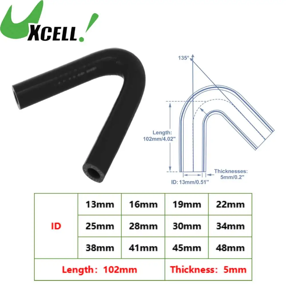

UXCELL 1 Set 13/16/19/22/25/28/30/34/38/41/45/48 113/16/18mm ID Black Car Silicone Hose with Clamps Coolant Hose Universal