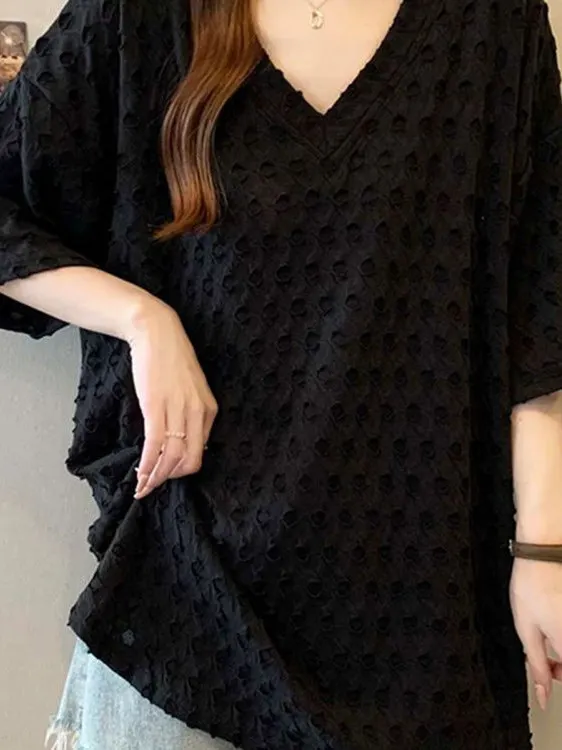 plus Size V-Neck Short Sleeve T-Shirt Women's Summer New Style Ultra Large Size 300 Pounds Fat MM Belly Cover Slimming Lazy S...