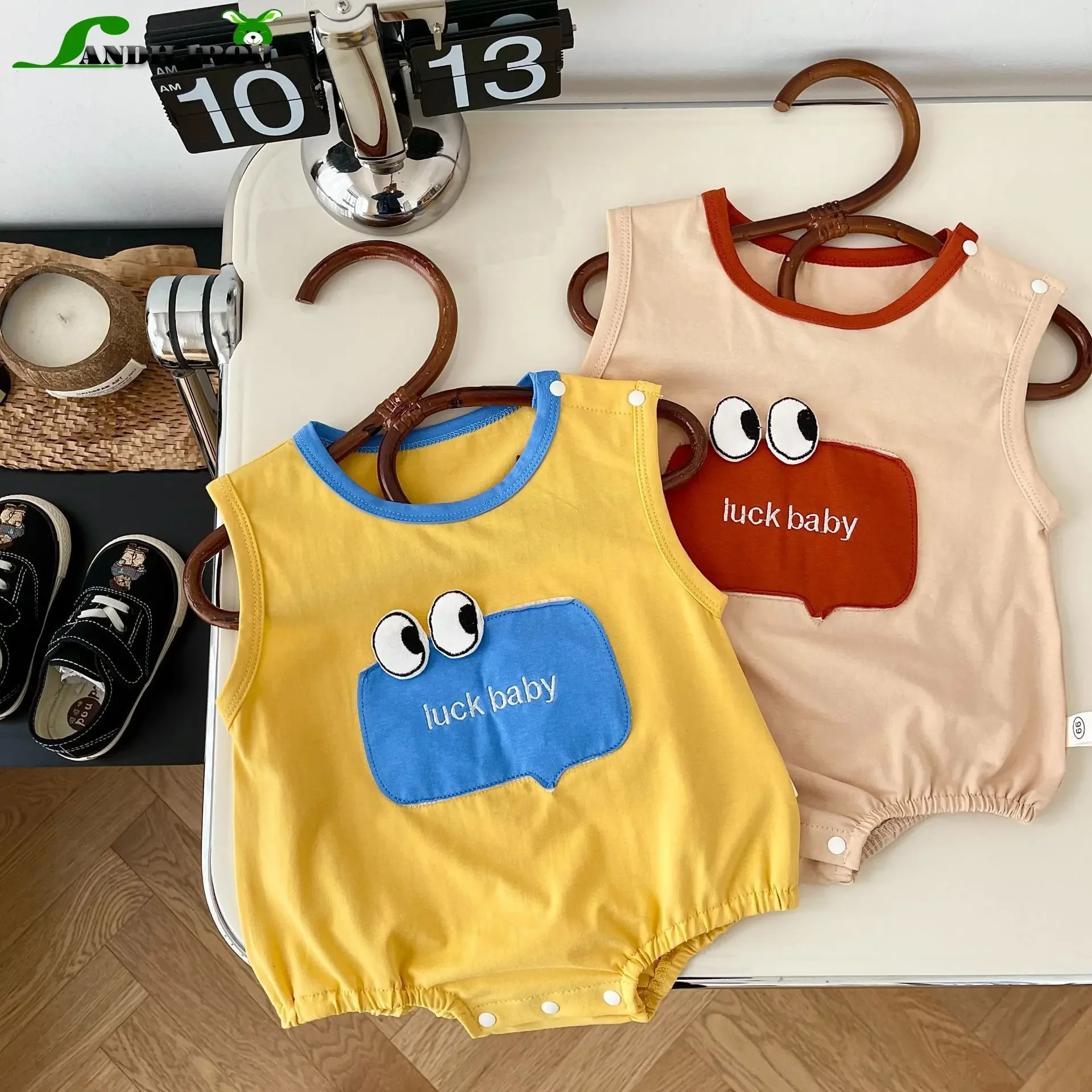 

Cute Sleeveless Cotton Jumpsuits Patch Big Eyes for Newborn Infant Boys Girls - Kid Baby Outdoor Play One-pieces Bodysuits 0-24M