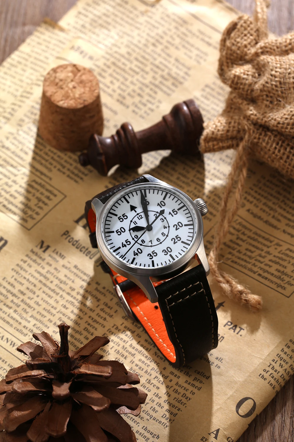 【Escapement Time】Automatic PT5000 Bewegung Pilot Uhr mit Typ-B Schwarz Zifferblatt und 40mm Fall wasserdichte 100M – Detail 10